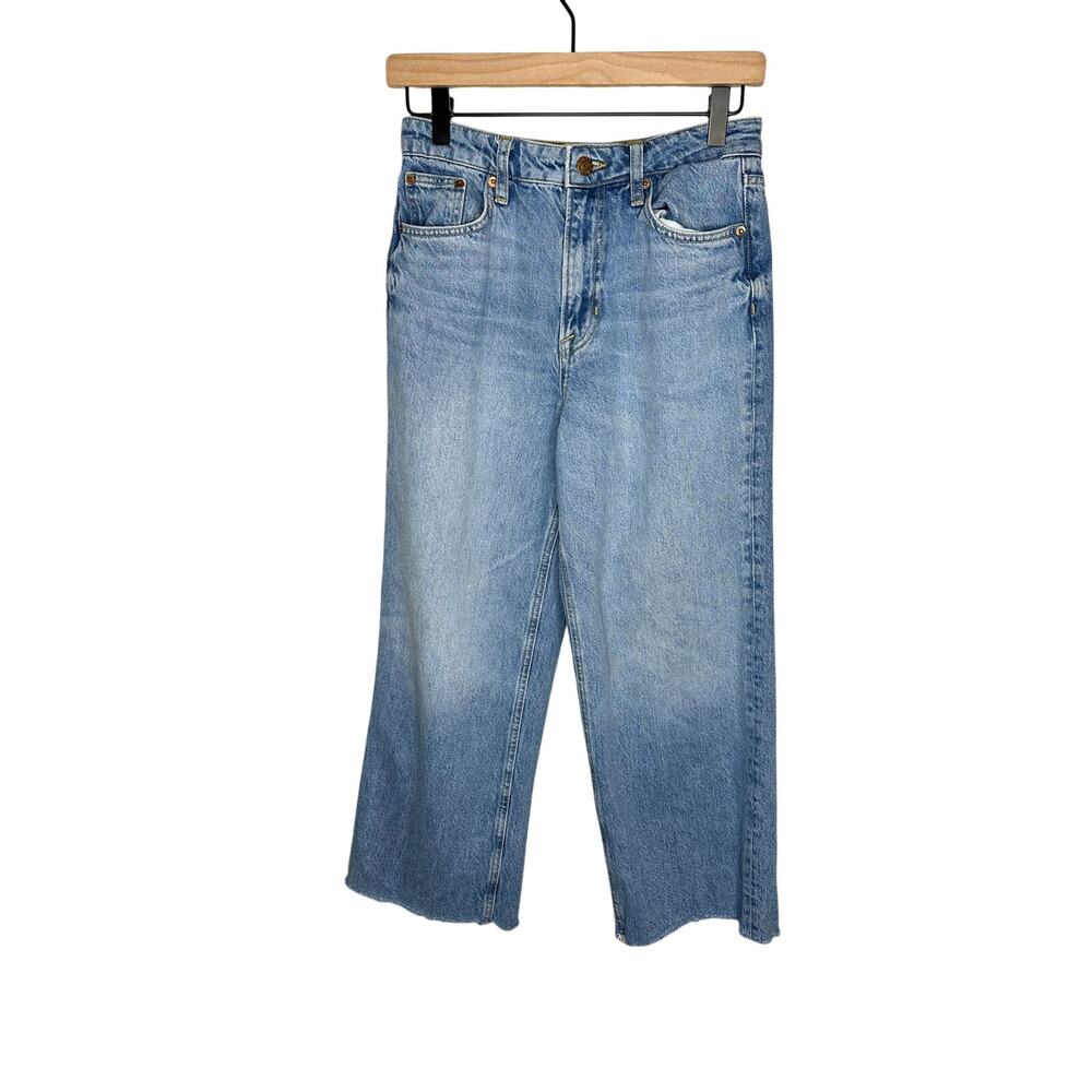Boden Jeans Womens 27 Blue High Rise Straight Wide Leg Crop Raw Frayed Hem Denim